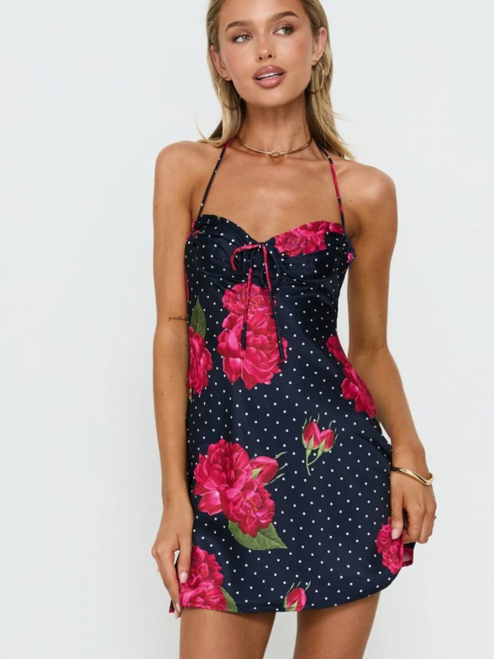 Avabelle Halter Mini Dress Black Floral